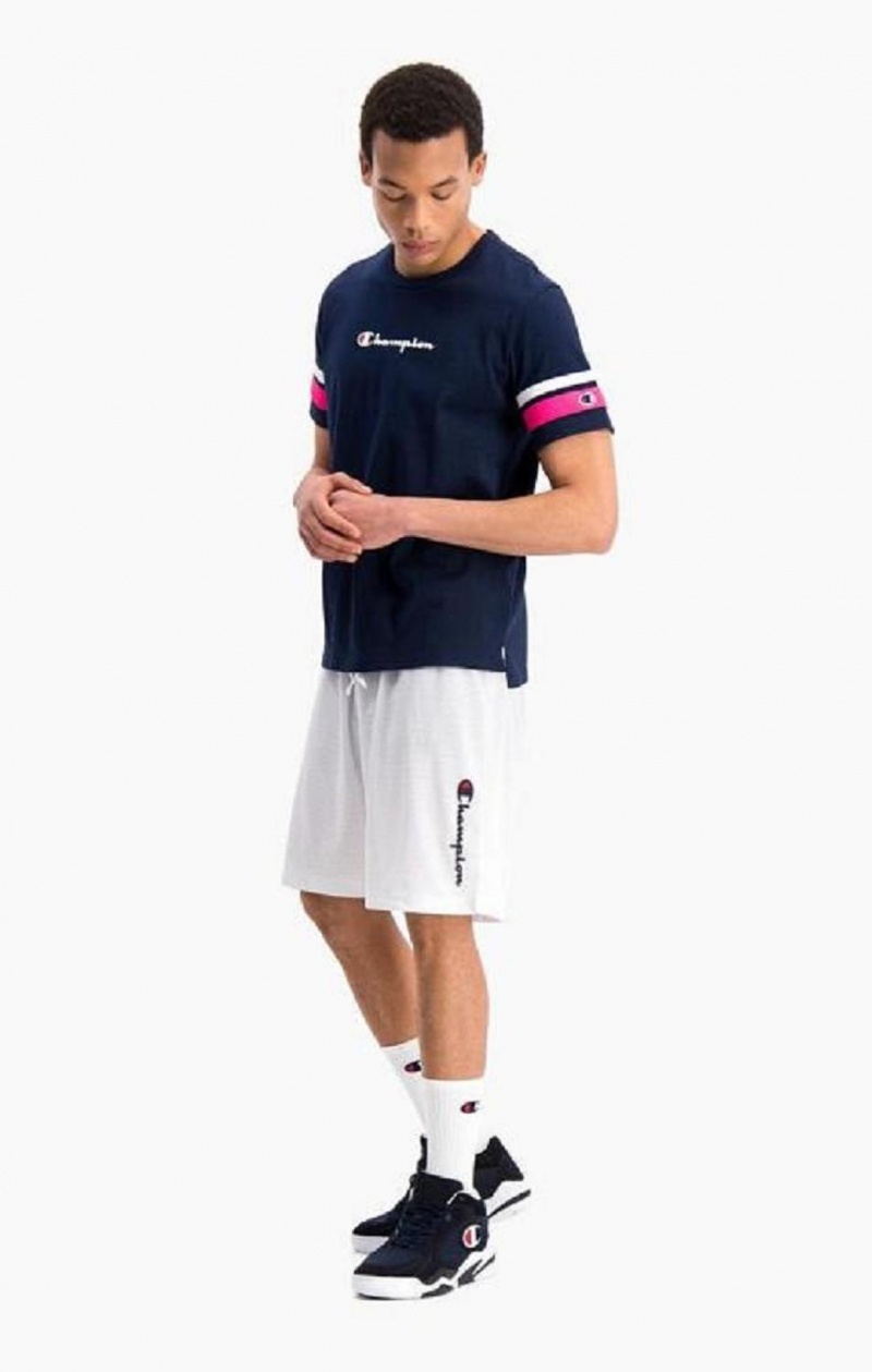 Champion Vertical Script Logo Shorts Férfi Rövidnadrág Fehér | 2710-FWNRZ