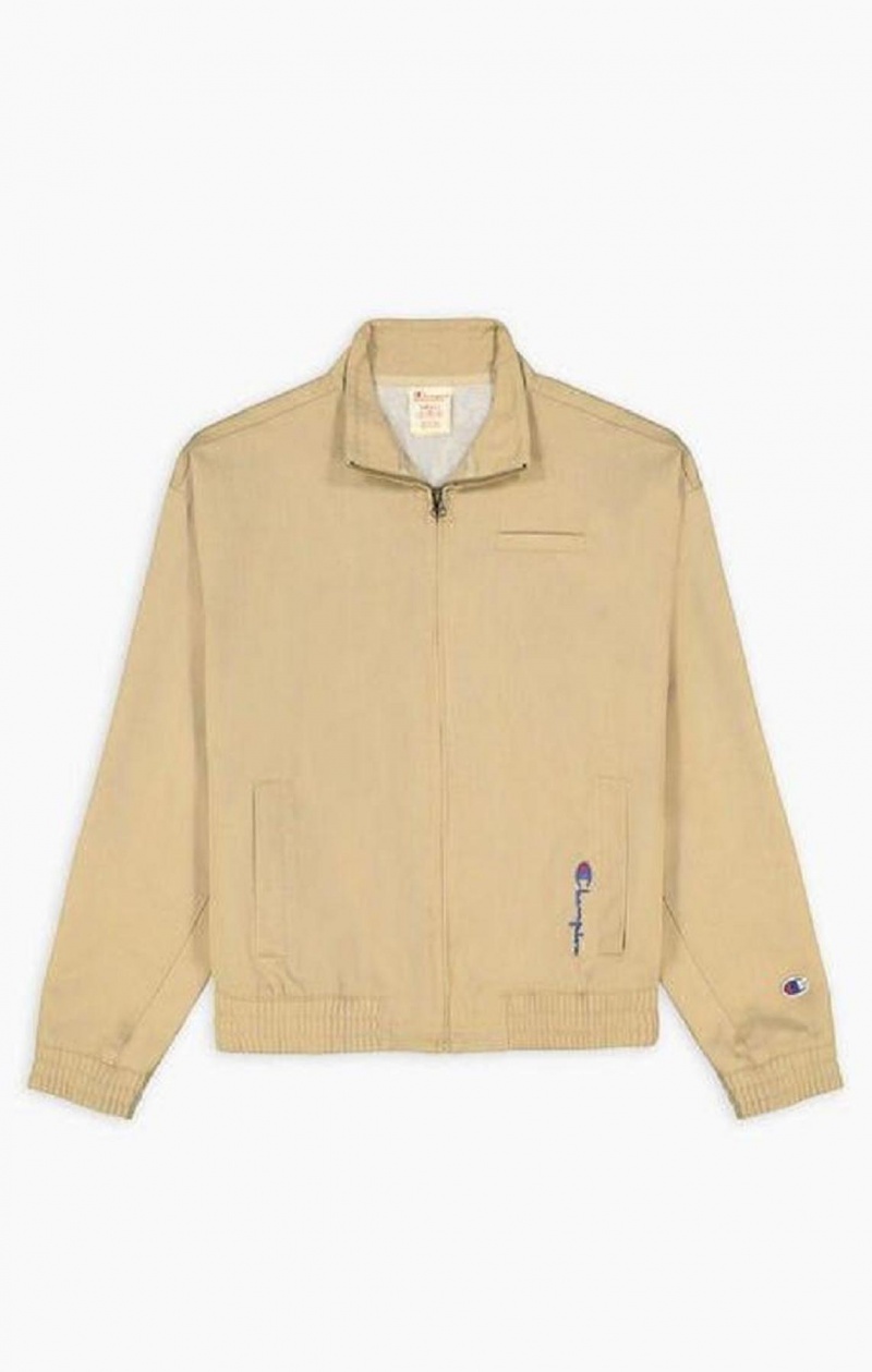 Champion Vertical Script Logo Woven Jacket Női Kabát Bézs | 1928-WHSME