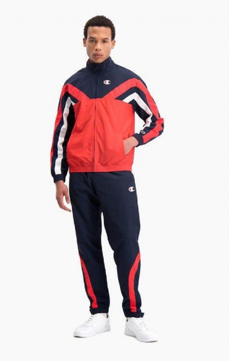 Champion Zip-Up Colour Block And Stripe Pálya Jacket Férfi Kabát Piros | 9864-JICZO