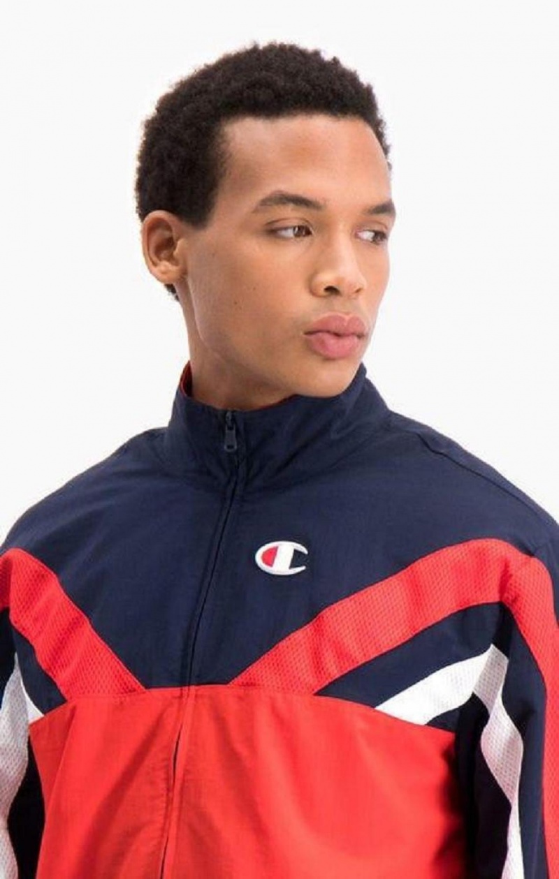 Champion Zip-Up Colour Block And Stripe Pálya Jacket Férfi Kabát Piros | 9864-JICZO