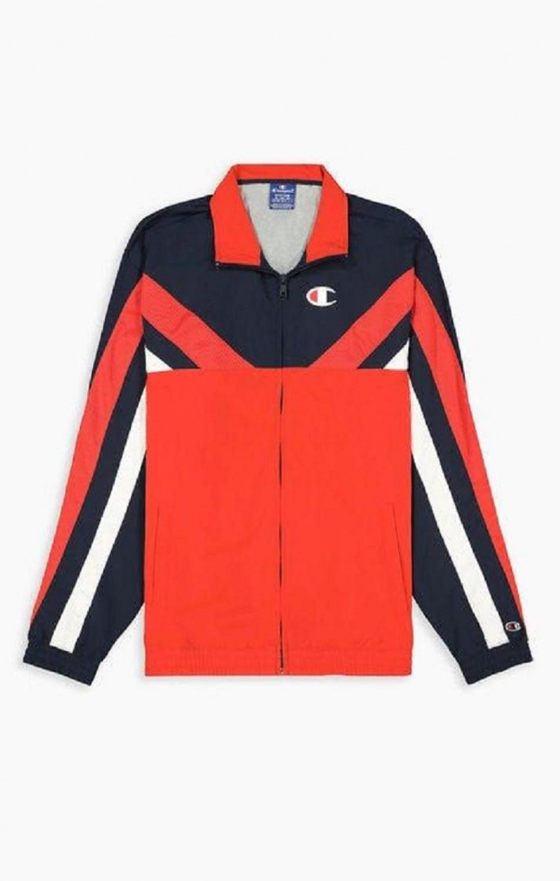 Champion Zip-Up Colour Block And Stripe Pálya Jacket Férfi Kabát Piros | 9864-JICZO