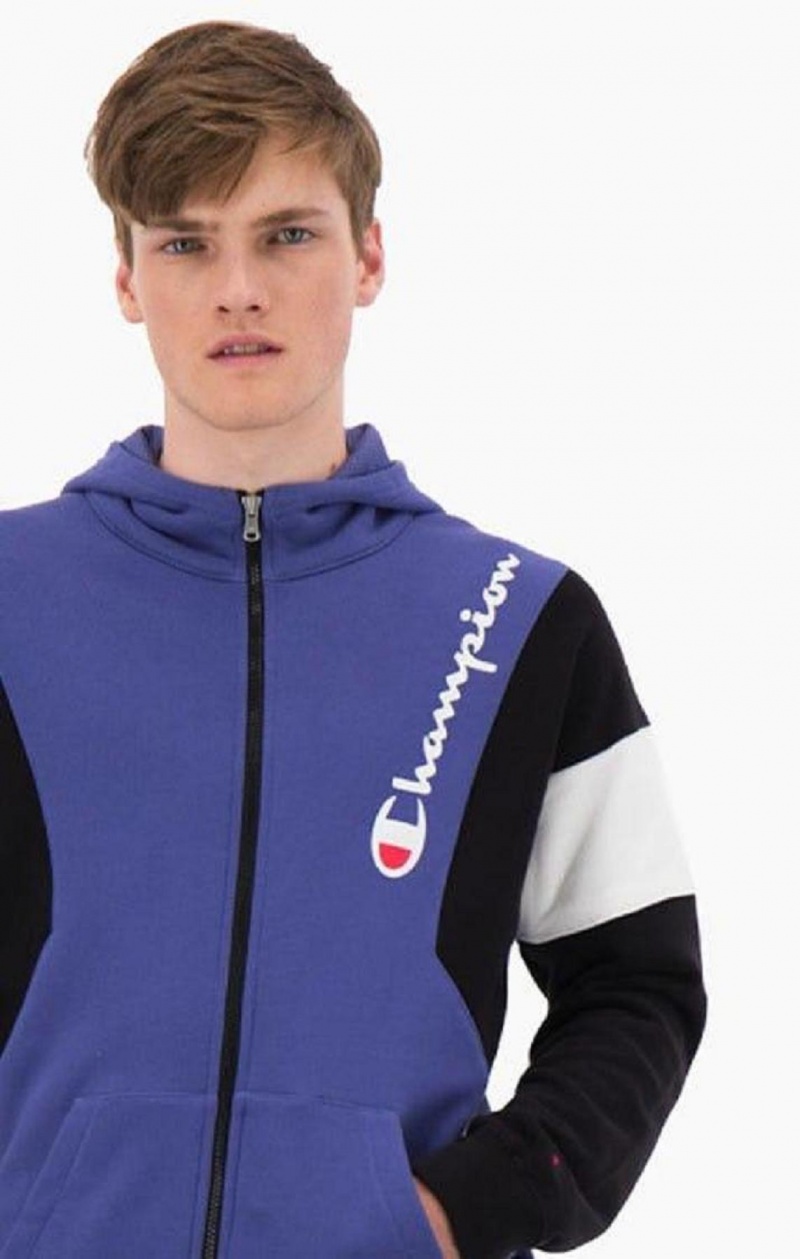 Champion Zip-Up Colour Block Pamut Terry Csuklyás Jacket Férfi Kapucnis Pulóver Levendula | 9548-OBDEY