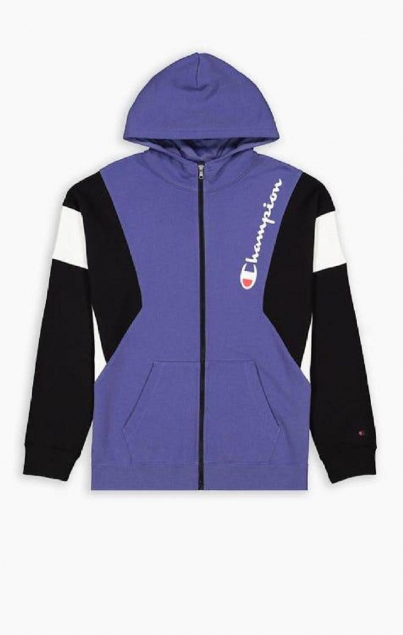 Champion Zip-Up Colour Block Pamut Terry Csuklyás Jacket Férfi Kapucnis Pulóver Levendula | 9548-OBDEY