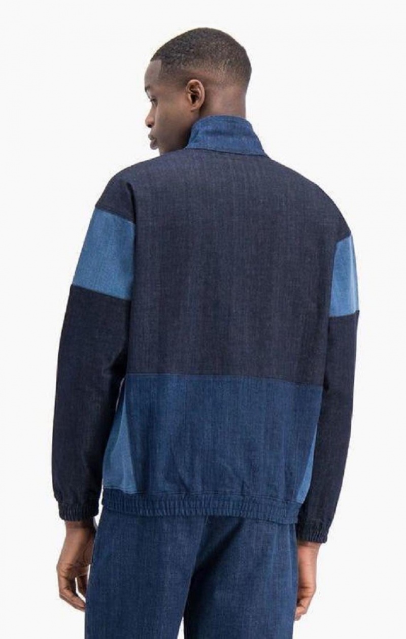 Champion Zip-Up Denim Patchwork Sweatshirt Férfi Pulóverek Türkiz Kék | 0581-PDHBR