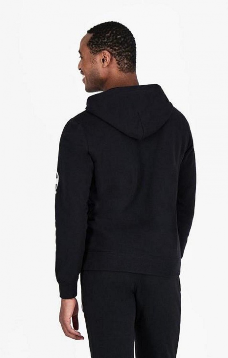 Champion Zip-Up Mesh Effect Script Logo Hoodie Férfi Kapucnis Pulóver Fekete | 6718-AOPLE