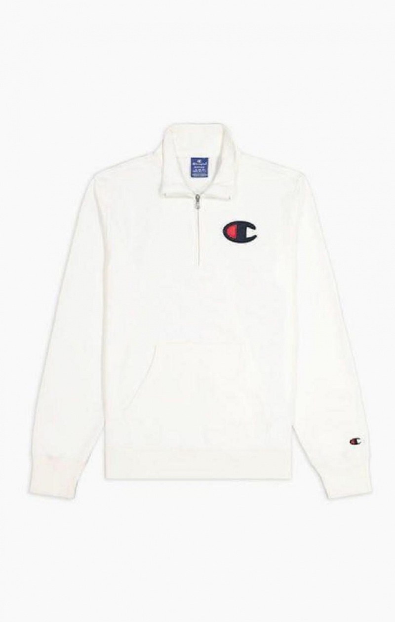 Champion Zip-Up Satin C Logo Hoodie Férfi Kapucnis Pulóver Fehér | 6701-MZPOR