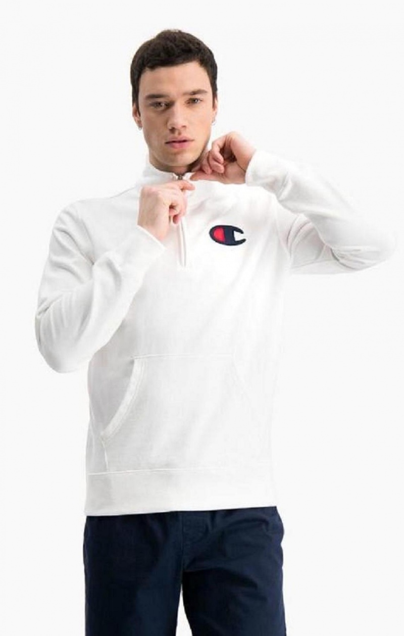 Champion Zip-Up Satin C Logo Hoodie Férfi Kapucnis Pulóver Fehér | 6701-MZPOR