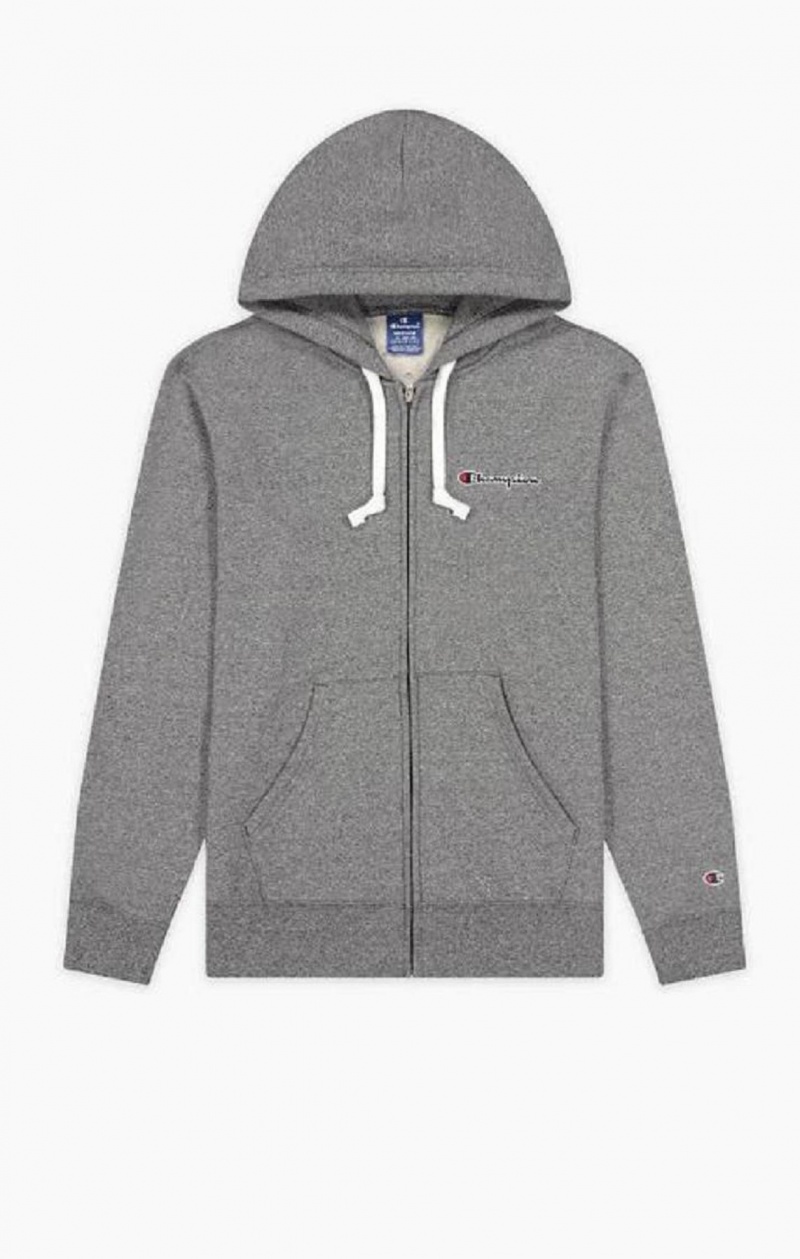 Champion Zip-Up Script Logo Hoodie Férfi Kapucnis Pulóver Világos Szürke | 6953-CFRIM