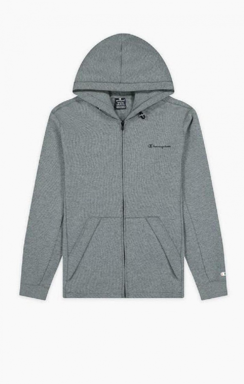 Champion Zip-Up Script Logo Hoodie Férfi Kapucnis Pulóver Sötétszürke | 7635-EUOKT