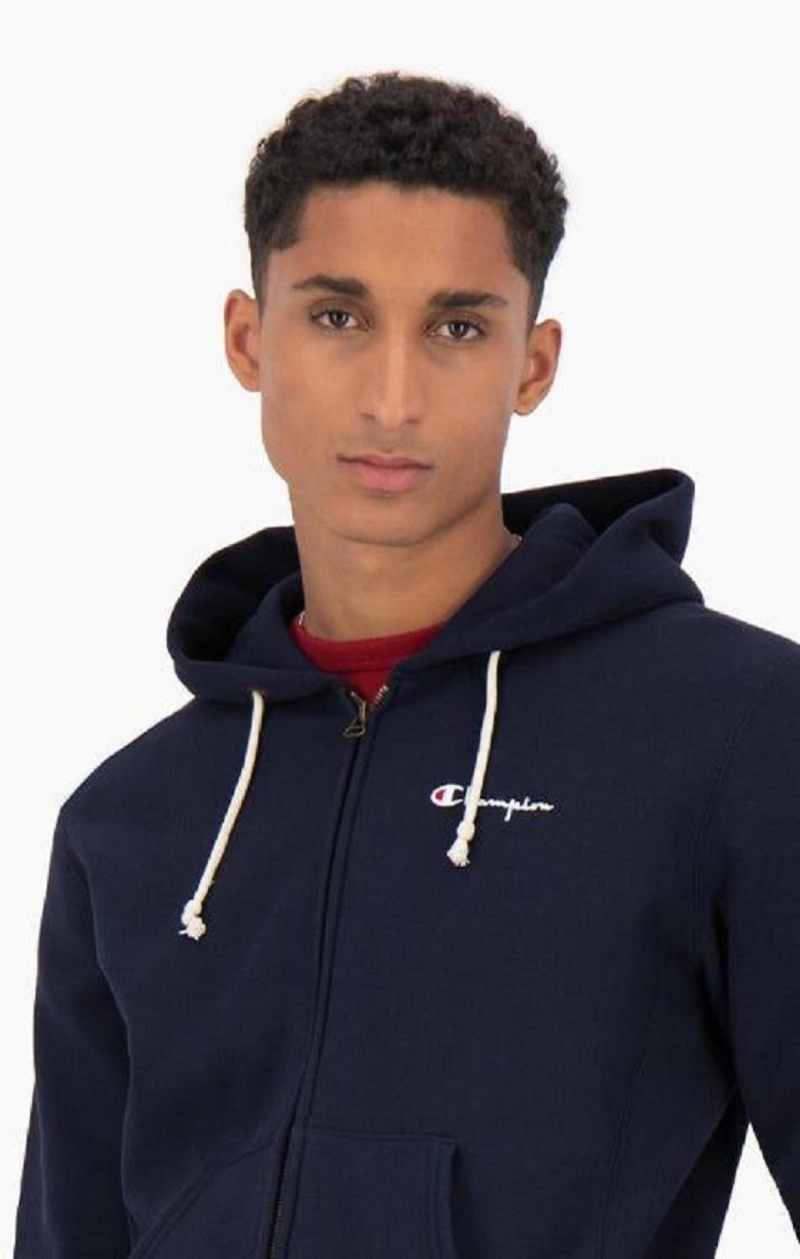 Champion Zip-Up Script Logo Hoodie Férfi Kapucnis Pulóver Fekete | 2543-QOFDZ