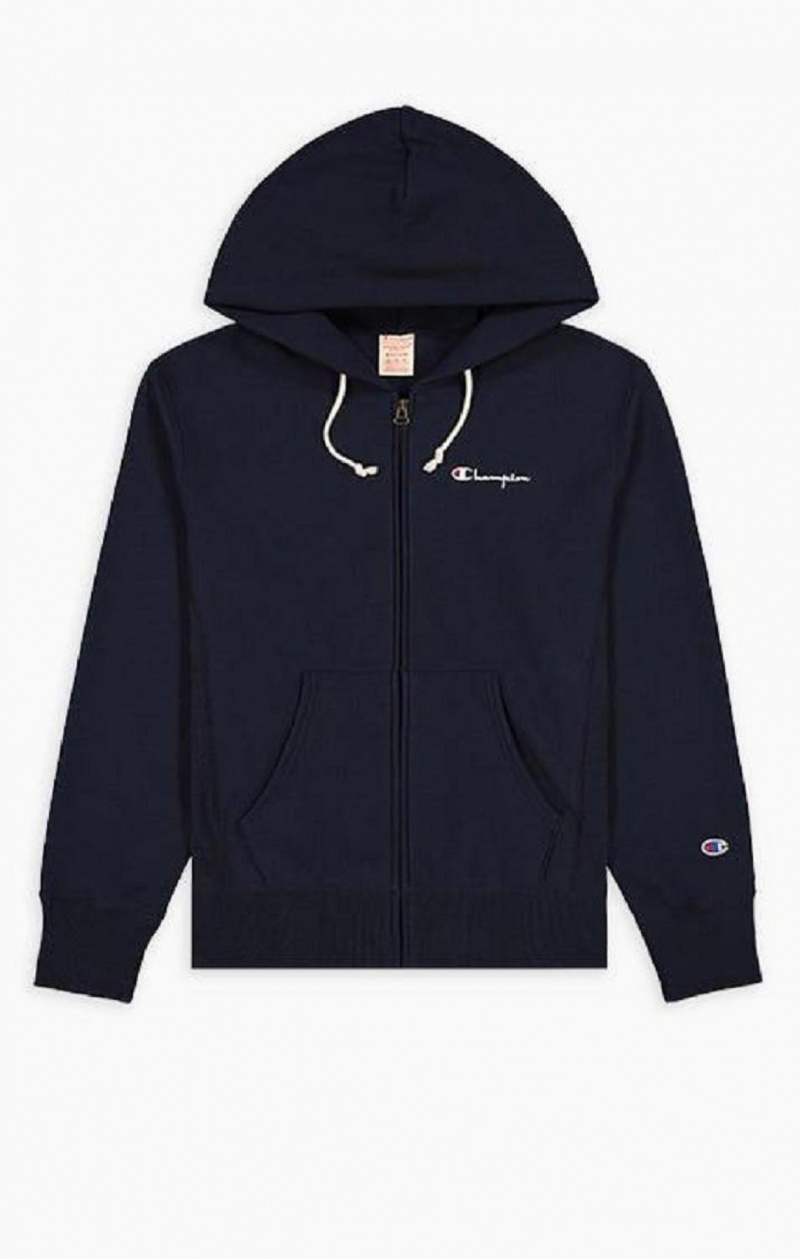 Champion Zip-Up Script Logo Hoodie Férfi Kapucnis Pulóver Fekete | 2543-QOFDZ