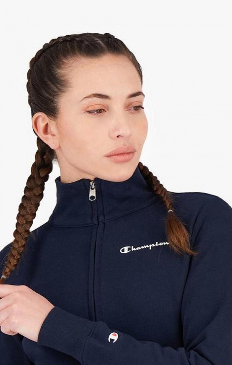 Champion Zip-Up Small Script Logo Sweatshirt Női Pulóverek Sötétkék | 4916-VCUFE