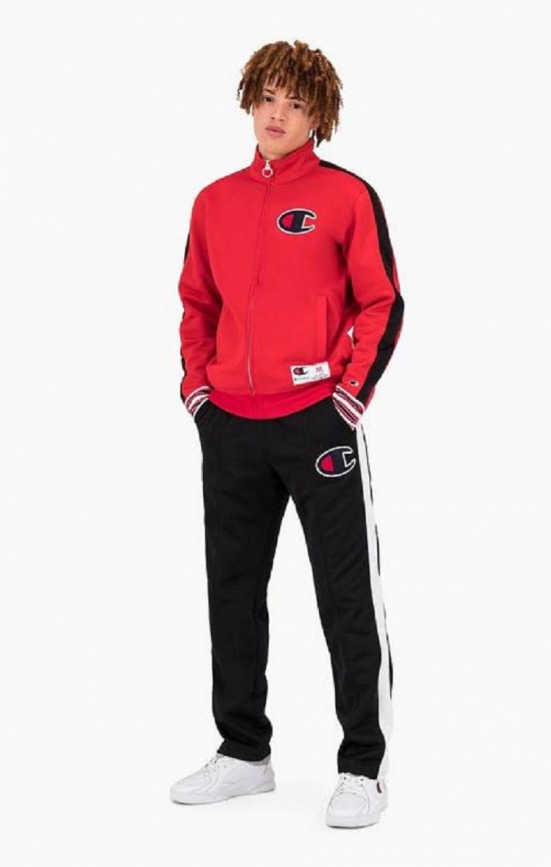 Champion Zip-Up Stripe Sleeve Basketball Sweatshirt Férfi Pulóverek Piros | 5360-IYAHB