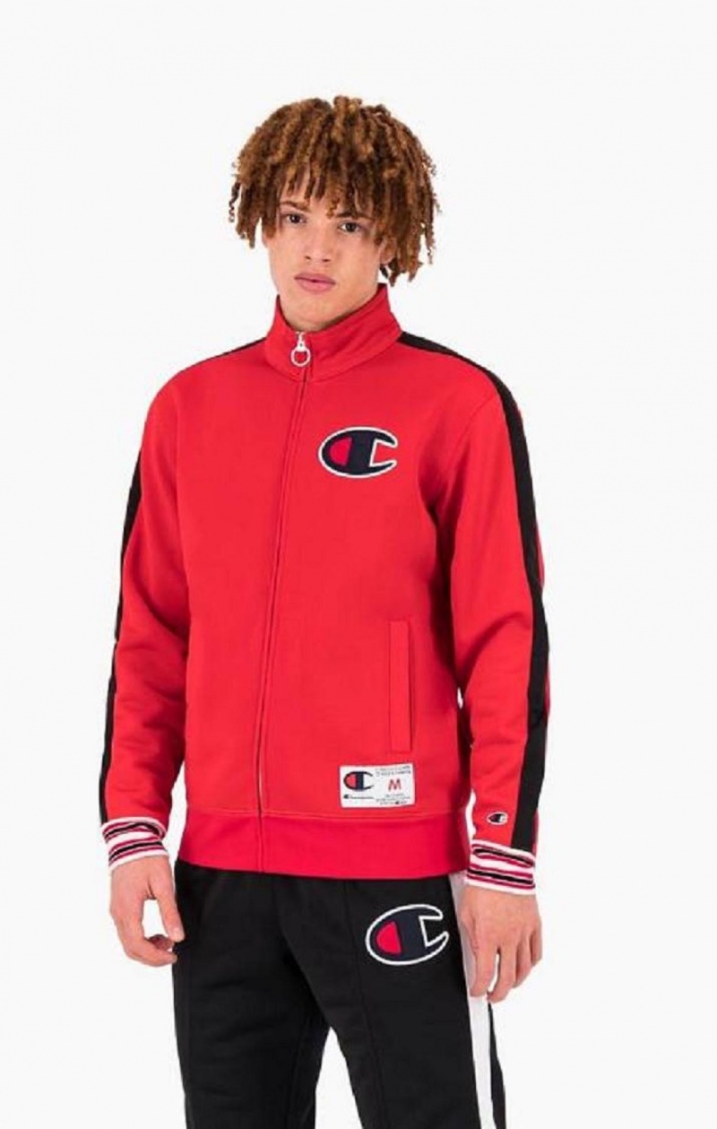 Champion Zip-Up Stripe Sleeve Basketball Sweatshirt Férfi Pulóverek Piros | 5360-IYAHB