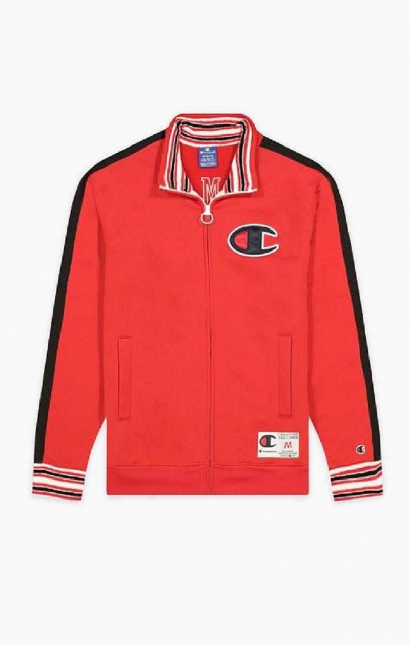 Champion Zip-Up Stripe Sleeve Basketball Sweatshirt Férfi Pulóverek Piros | 5360-IYAHB