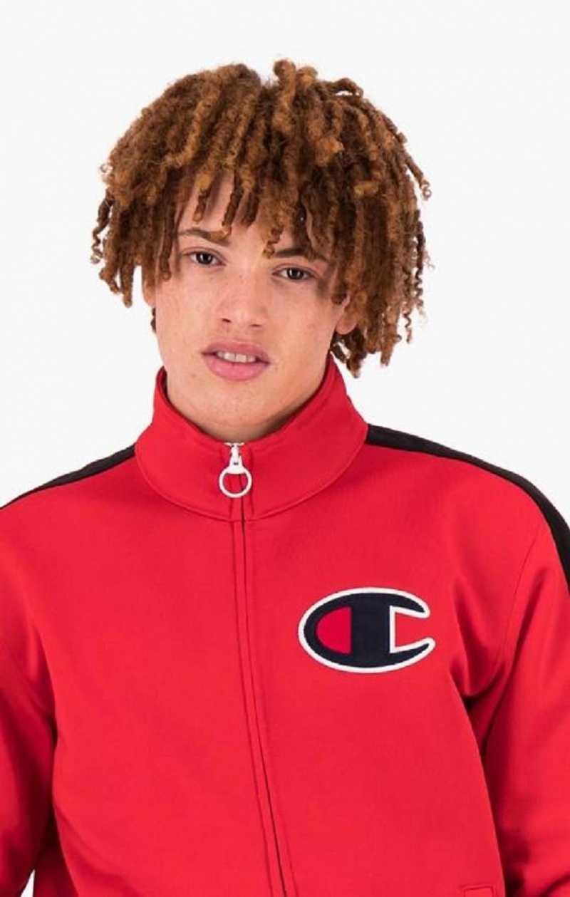 Champion Zip-Up Stripe Sleeve Basketball Sweatshirt Férfi Pulóverek Piros | 5360-IYAHB