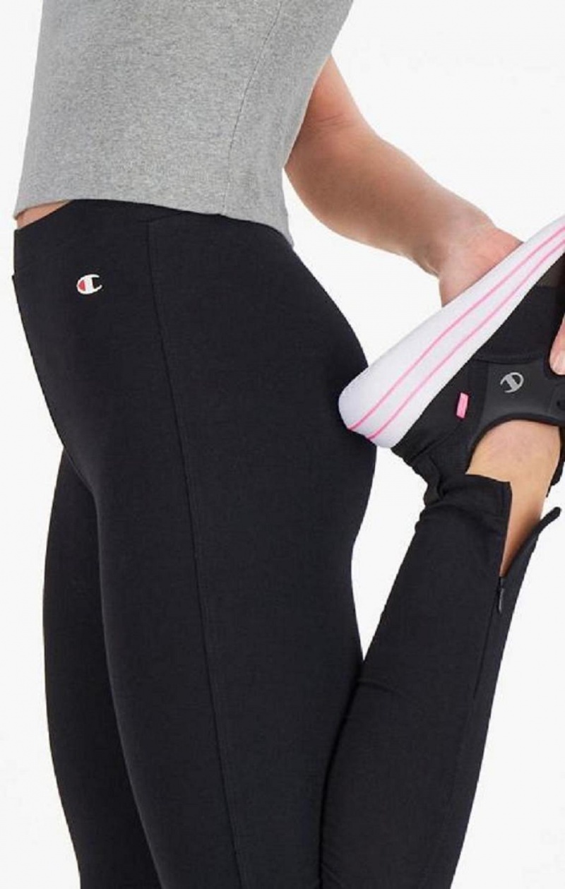 Champion Zip Detail Stretch Pamut Leggings Női Jogger Nadrág Fekete | 7914-IPZKD